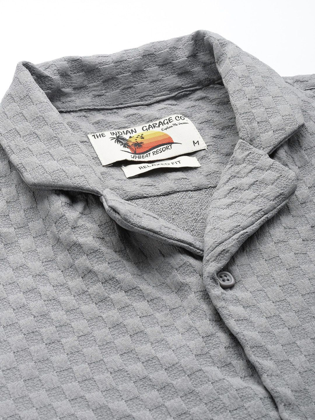 Men's Grey Relaxed Fit Solid Textured Shirt