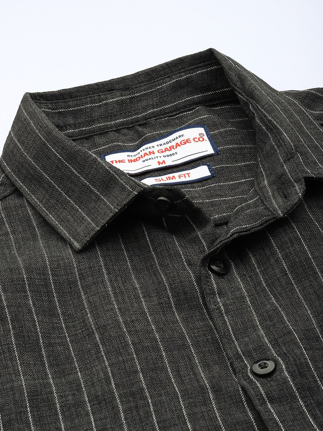 Men's Charcoal Slim Fit Striped Casual Shirt
