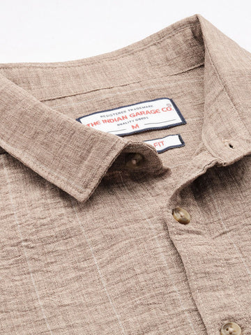 Men's Brown Slim Fit Striped Casual Shirt