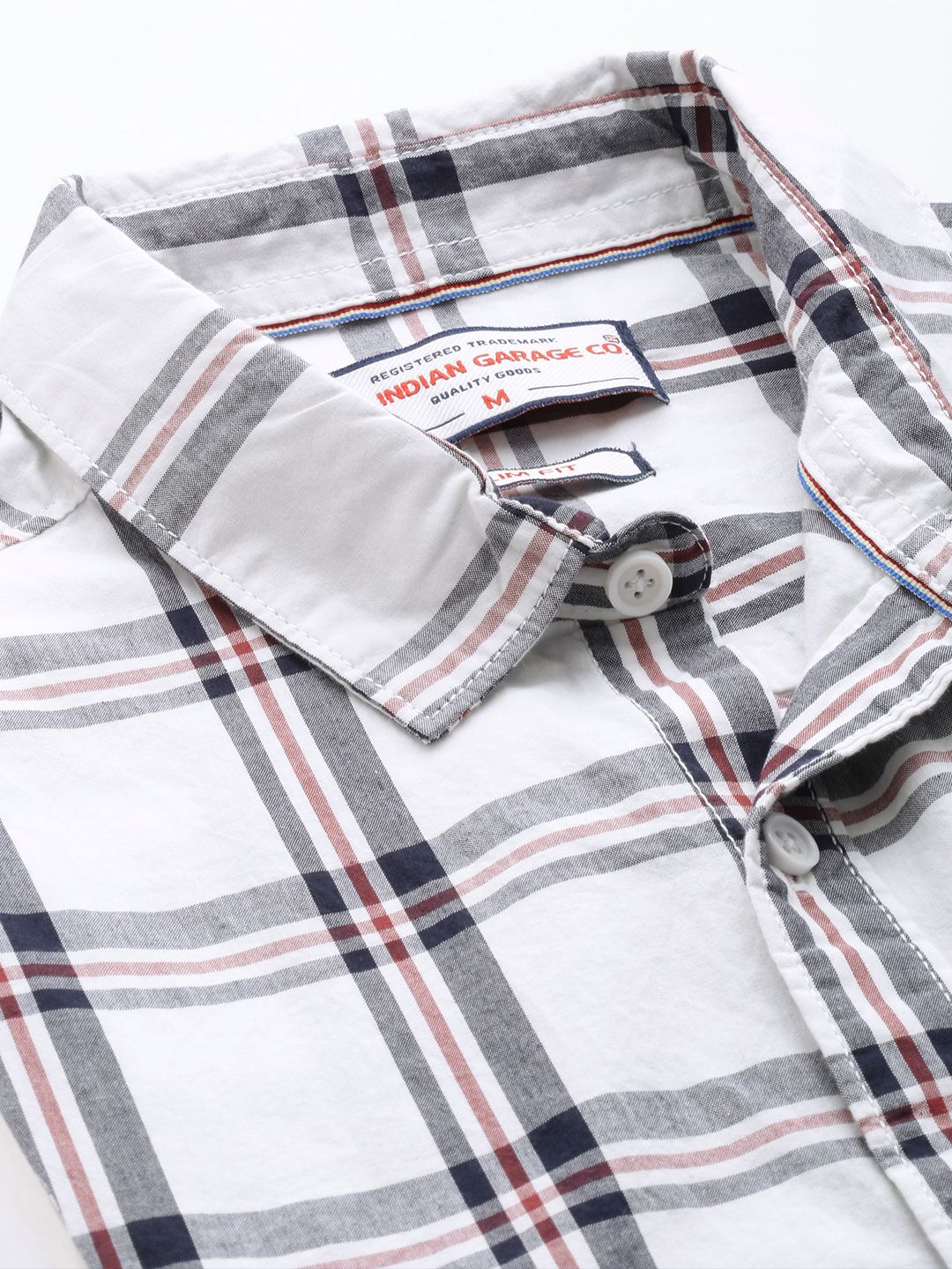 Men's White Slim Fit Checked Casual Shirt