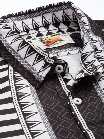 Men's Black Relaxed Fit Printed Resort Wear Shirt