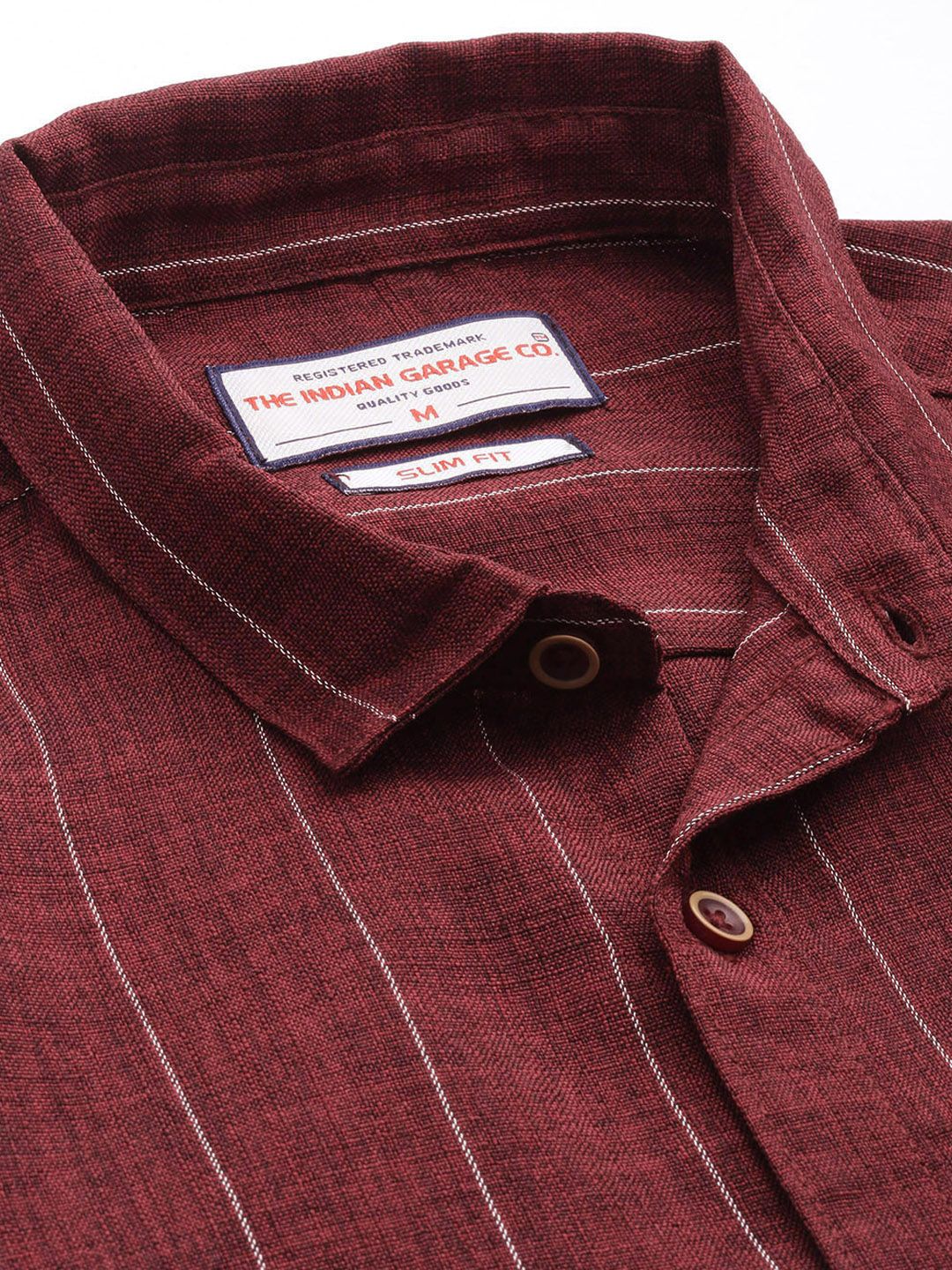 Men's Maroon Slim Fit Striped Casual Shirt