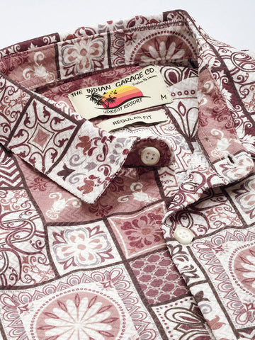 Men's Brown Regular Fit Indie Print Textured Shirt