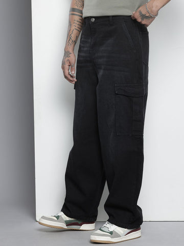 Men's Black Regular Fit Utility Jeans