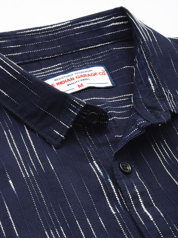 Men's Navy Blue Slim Fit Striped Casual Shirt