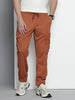 Men's Brown Relaxed Fit Textured Cargo Joggers