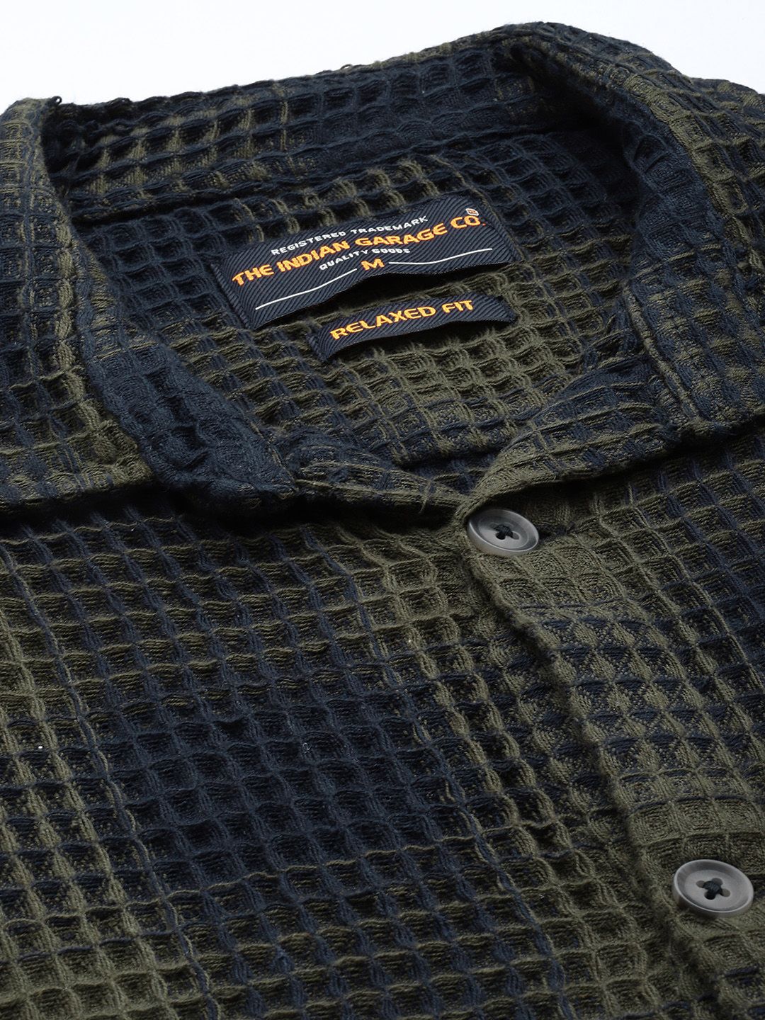 Men's Olive Relaxed Fit Textured Casual Shirt