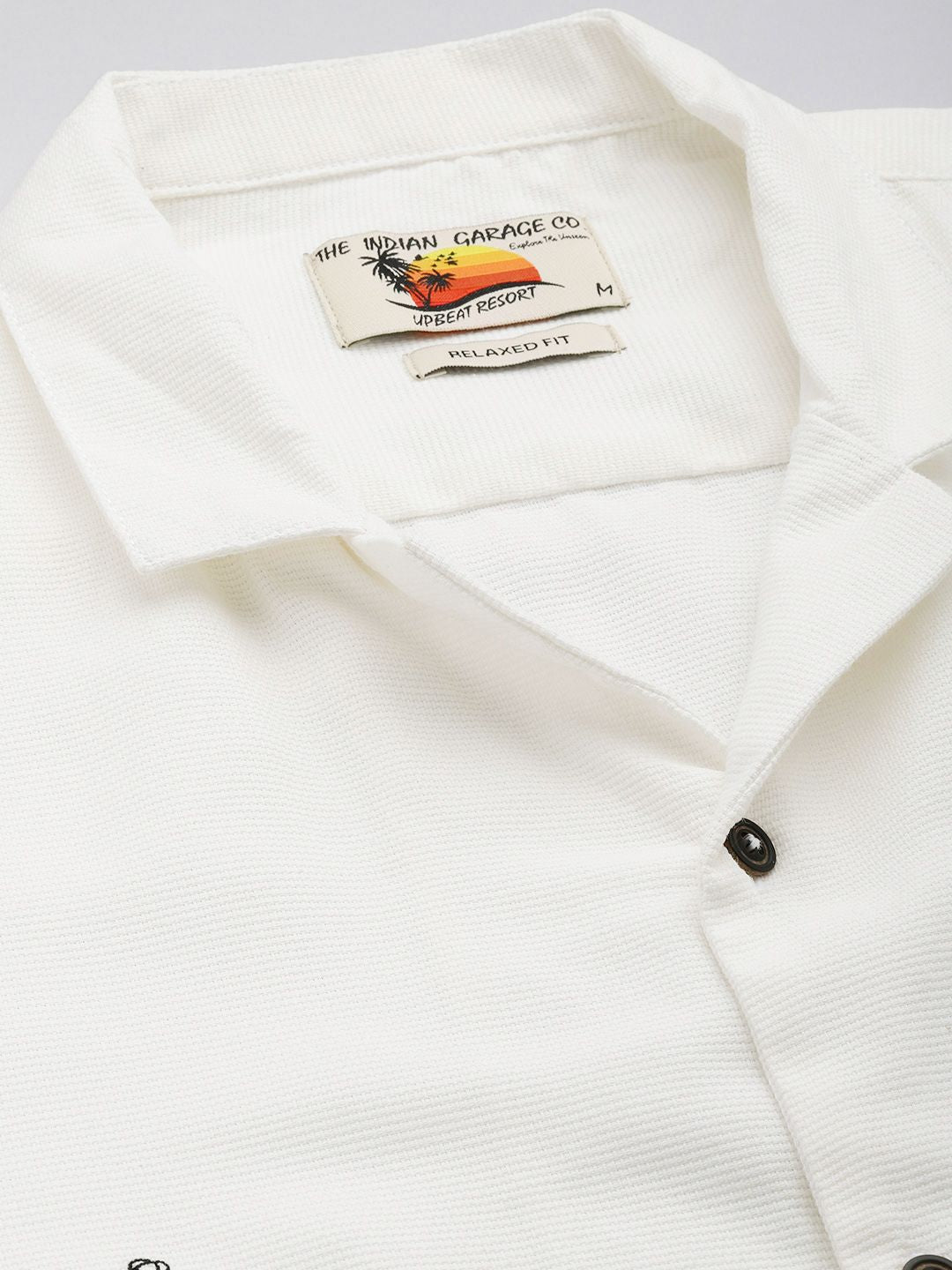 Men's White Relaxed Fit Embroidered Resort Wear Shirt