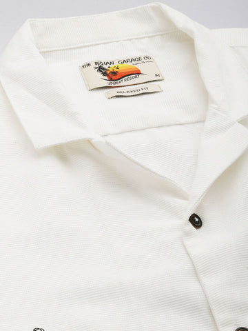 Men's White Relaxed Fit Embroided  Resort Wear Shirt