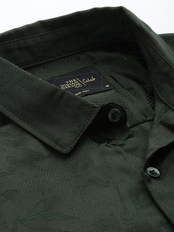 Men's Green Slim Fit Textured Party Wear Shirt