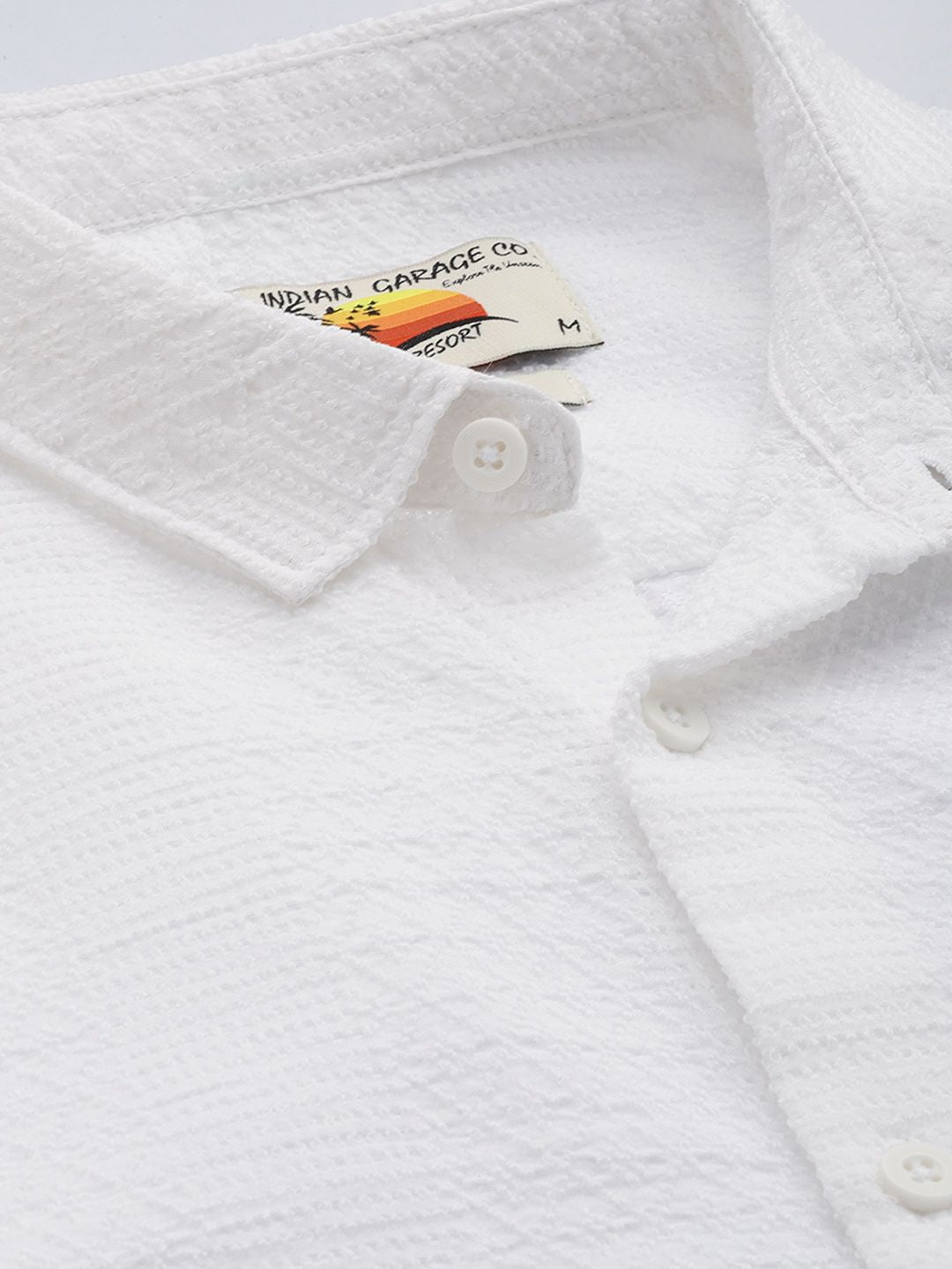 Men's White Regular Fit Solid Textured Shirt