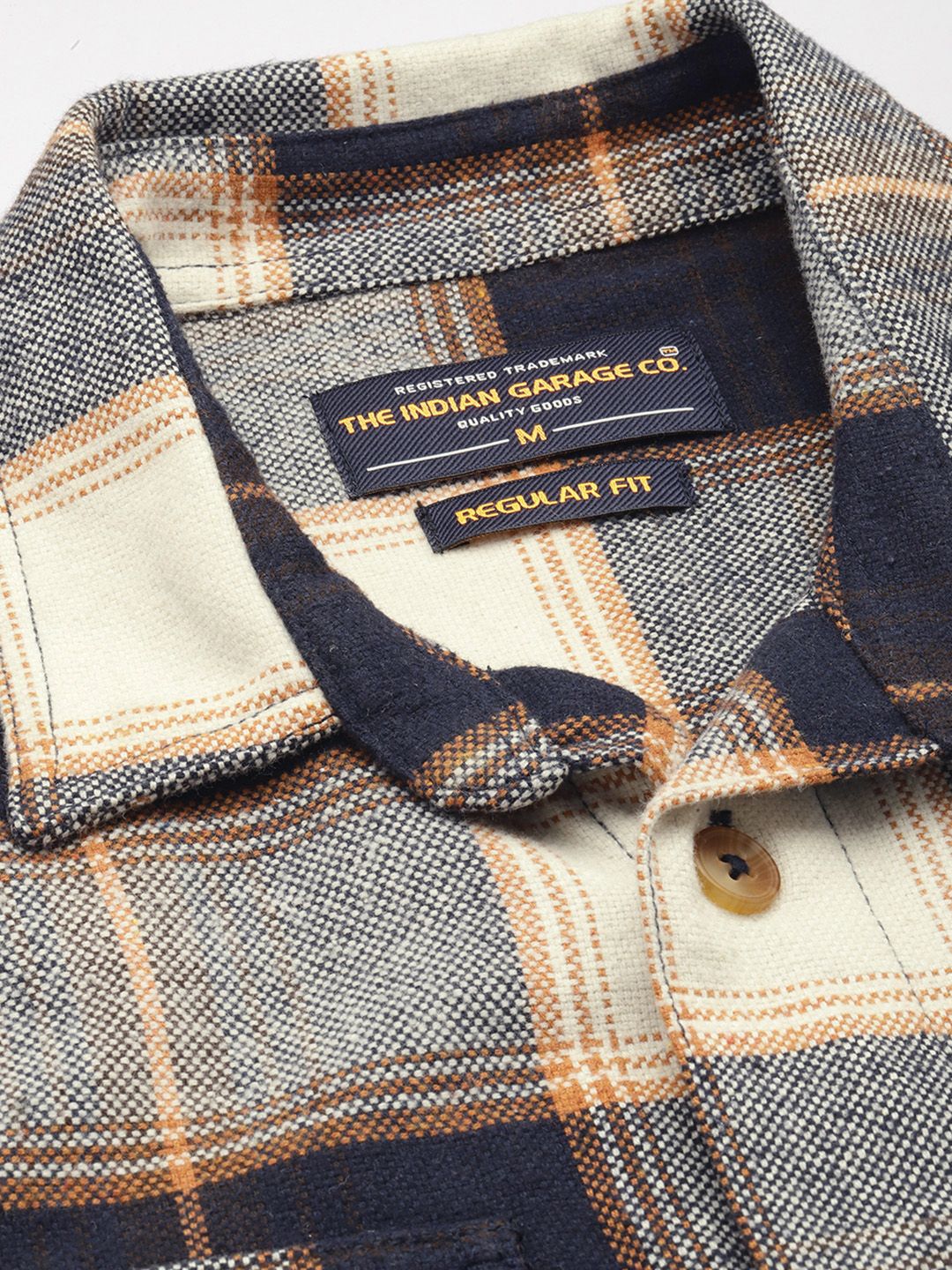 Men's Navy Blue Regular Fit Checked Casual Shirt