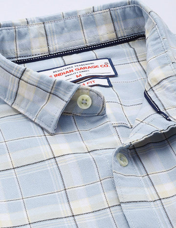 Men's Blue Slim Fit Checked Casual Shirt