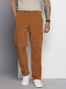 Men's Tan Regular Fit Textured Casual Trouser