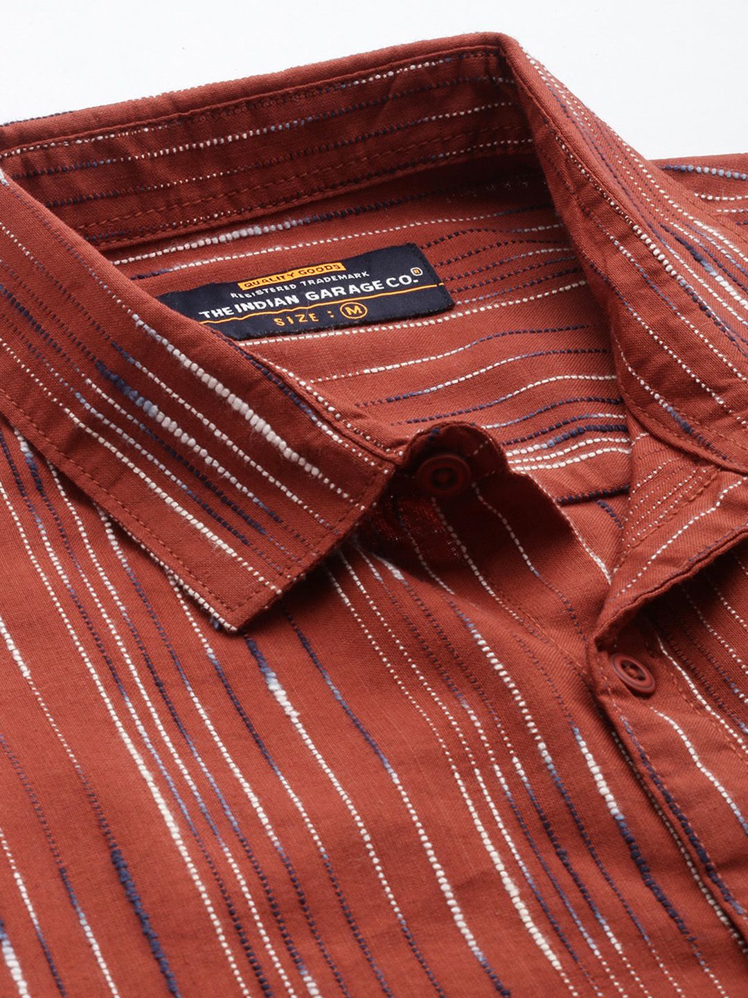 Men's Rust Slim Fit Striped Casual Shirt