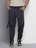 Men's Grey Tapered Fit Solid Cargo Joggers