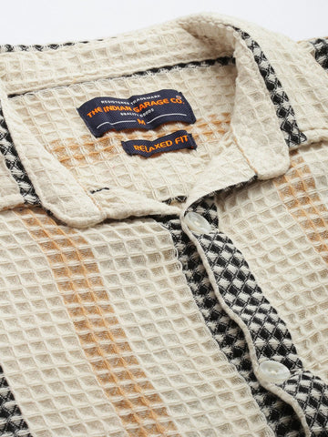 Men's Beige Relaxed Fit Textured Casual Shirt