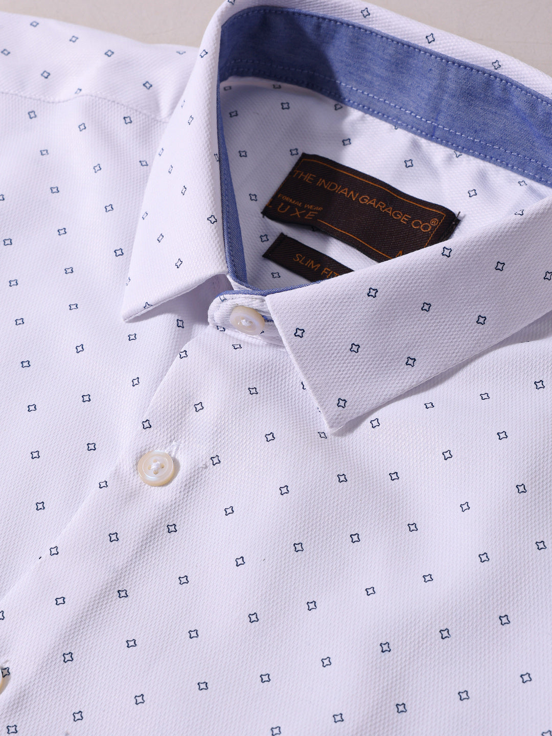 Men's White Slim Fit Ditsy Formal Shirt