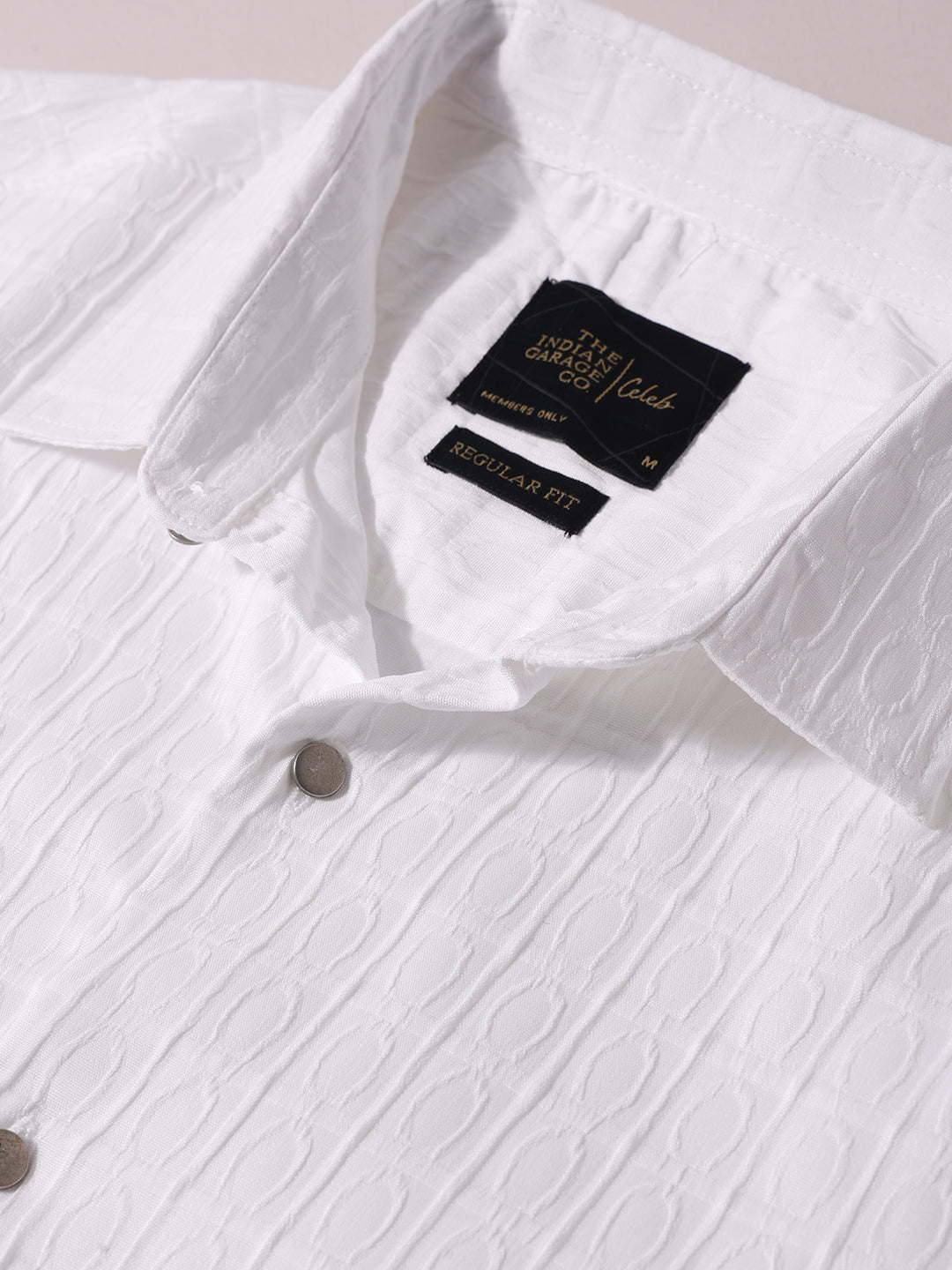 Men's White Regular Fit Textured Party Wear Shirt