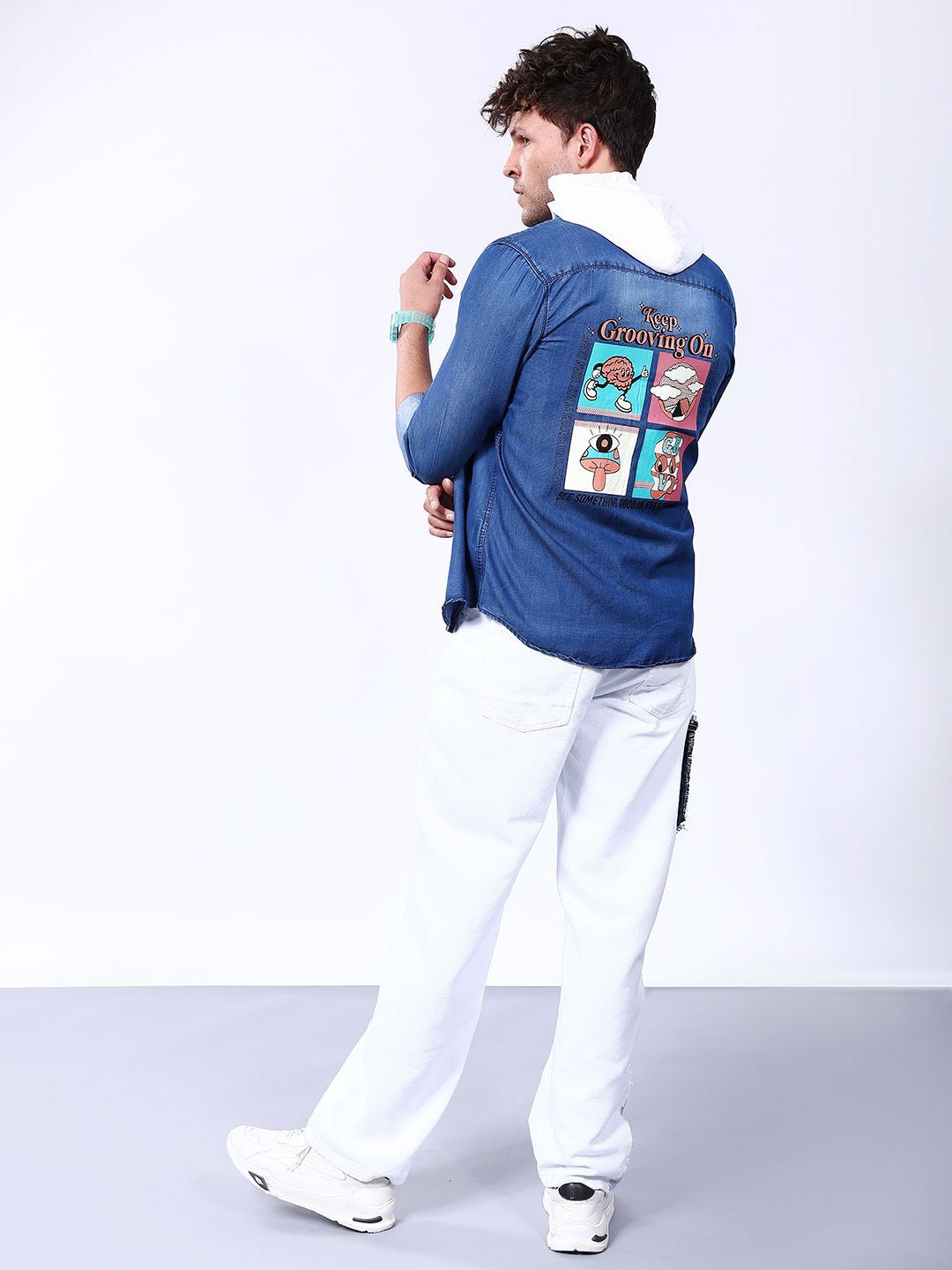 Men's Back Printed Denim Shirt