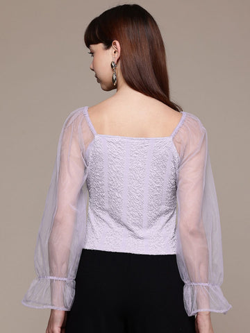 Freehand by The Indian Garage Co Women Regular Fit Textured Ballon Top