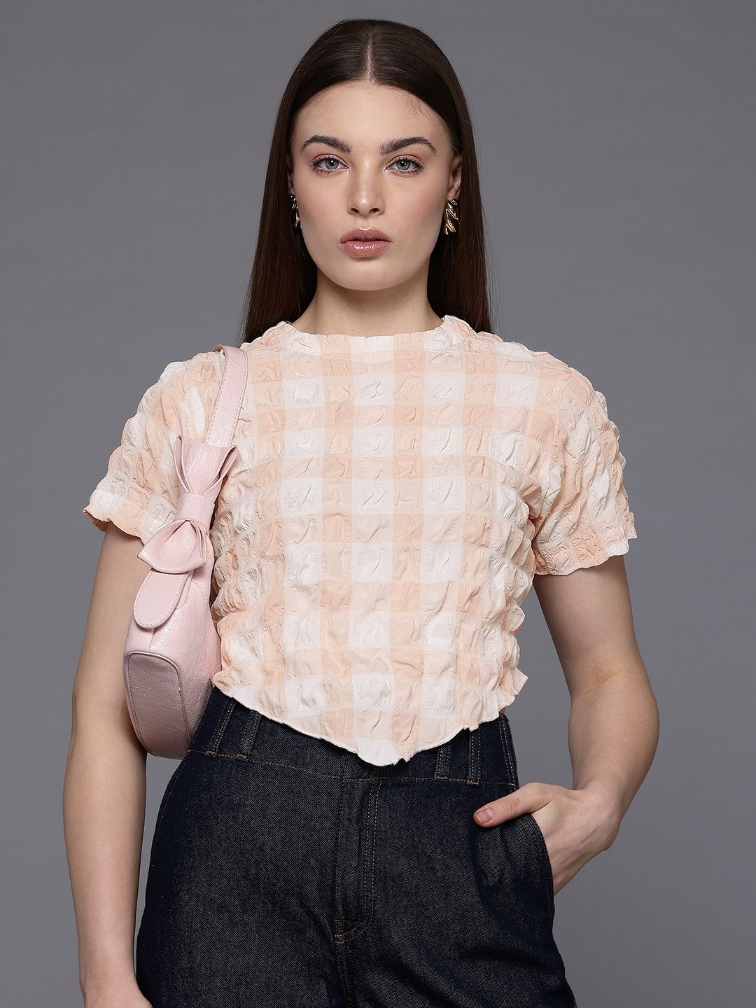 Freehand Peach The Indian Garage Co Women Fitted Textured Asymmetric Top