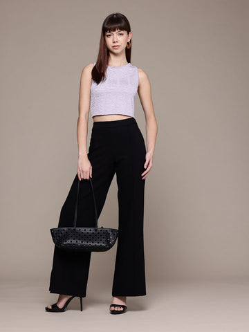 Freehand by The Indian Garage Co Women Fitted Textured Crop Top