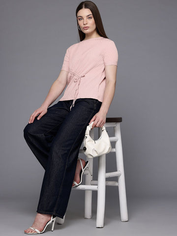 Freehand Pink The Indian Garage Co Women Relaxed Fit Textured Ruched Top