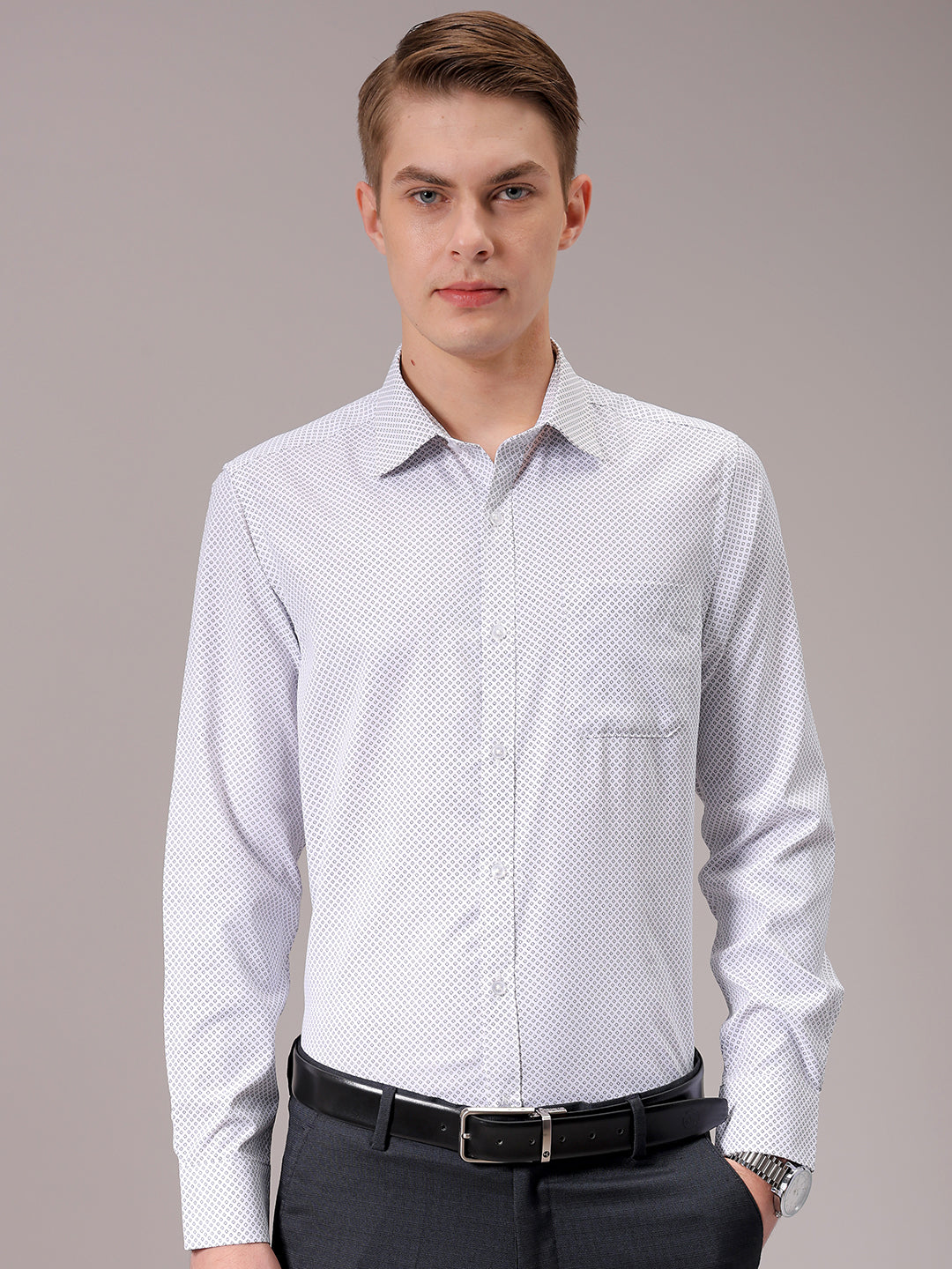 Men's Black Slim Fit Ditsy Formal Shirt