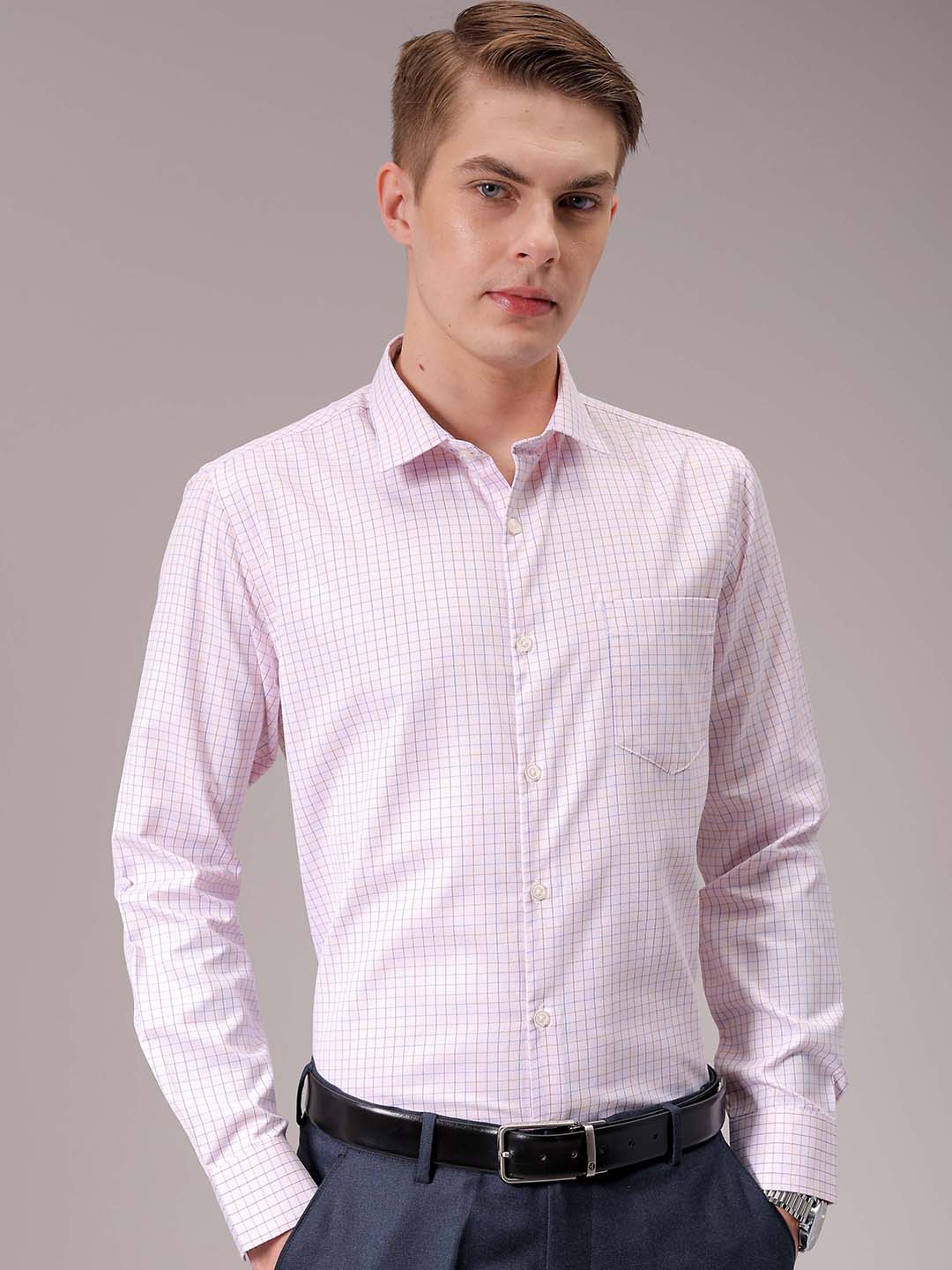 Men's Pink Slim Fit Checked Formal Shirt