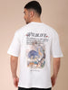 Men's White Boxy Oversized Graphic Back Printed Round Neck T-shirt
