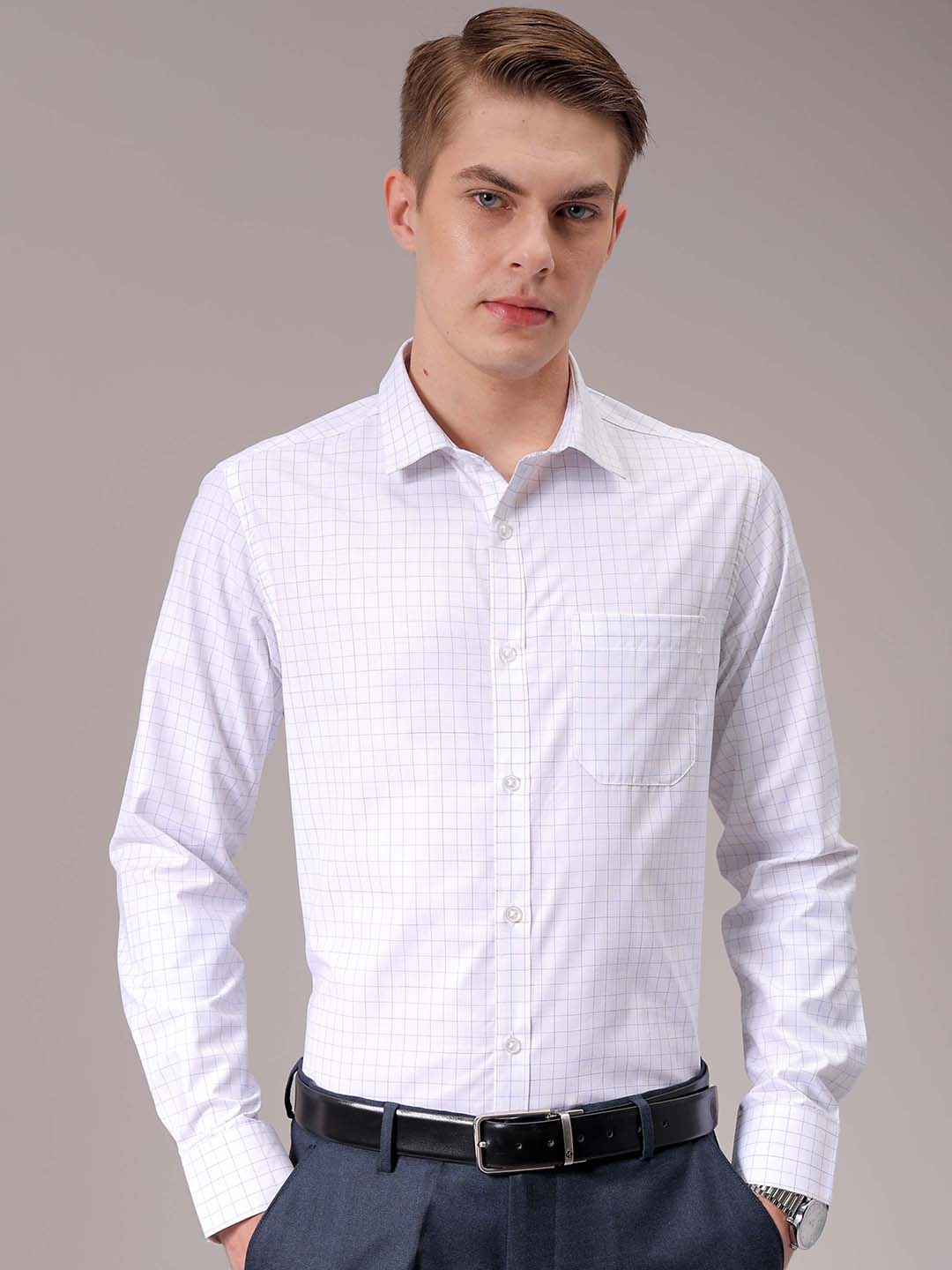 Men's Blue Slim Fit Checked Formal Shirt