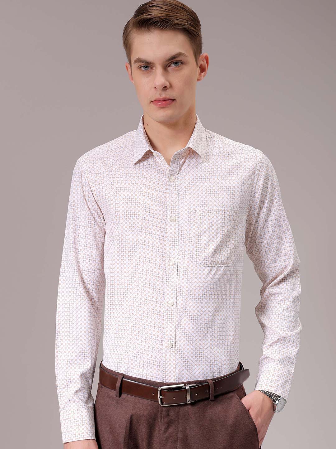 Men's Khaki Slim Fit Ditsy Formal Shirt