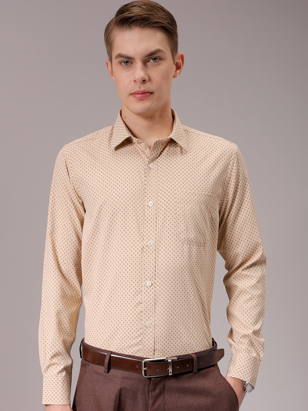 Men's Khaki Slim Fit Ditsy Formal Shirt