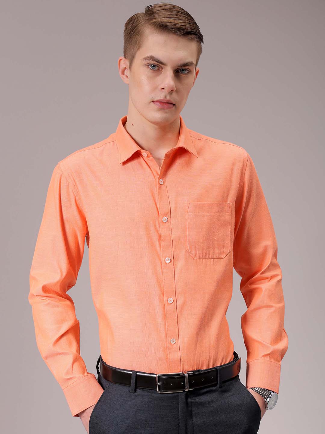 Men's Orange Slim Fit Solid Formal Shirt