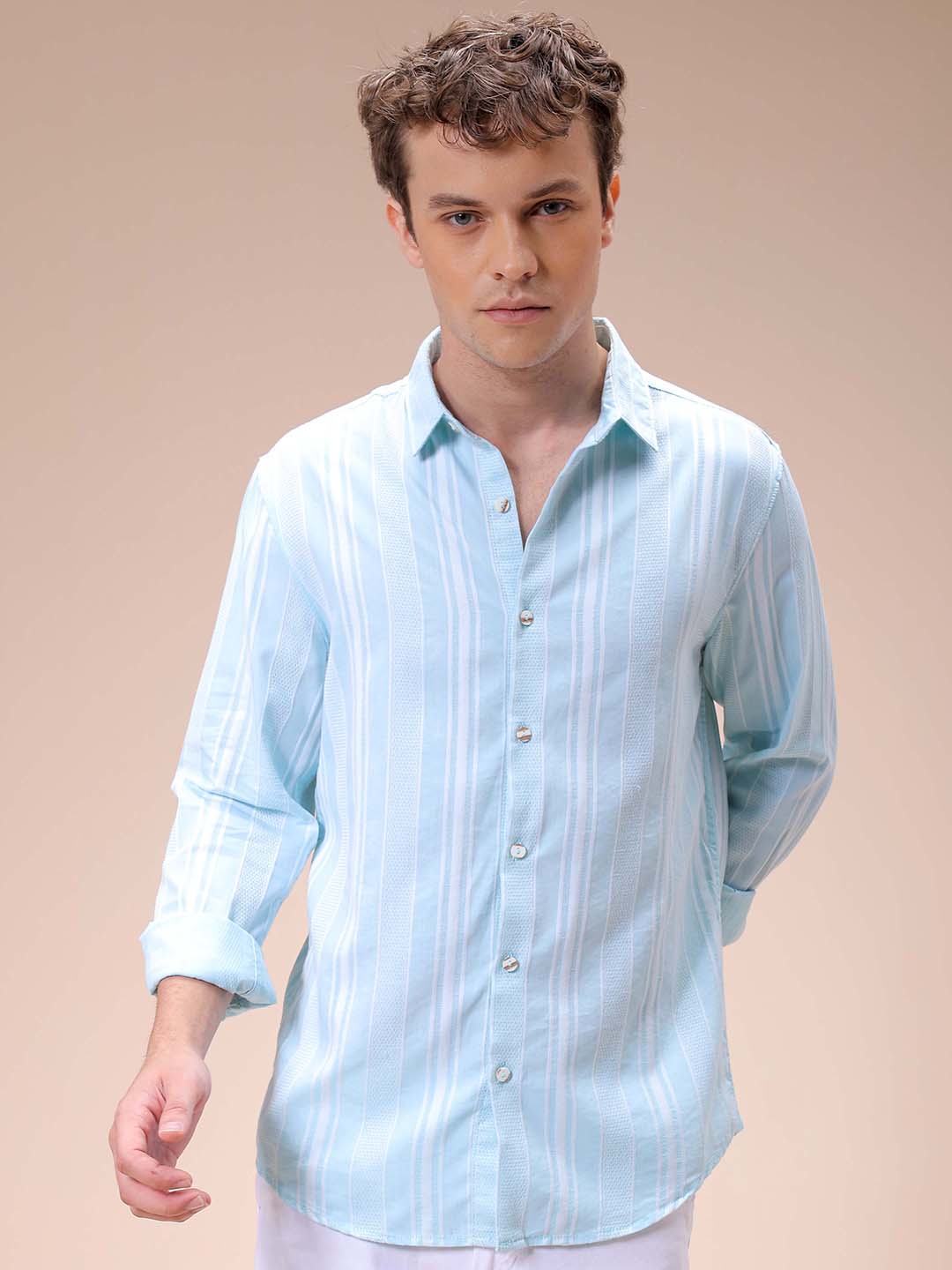 Men's Blue Slim Fit Striped Resortwear Shirt