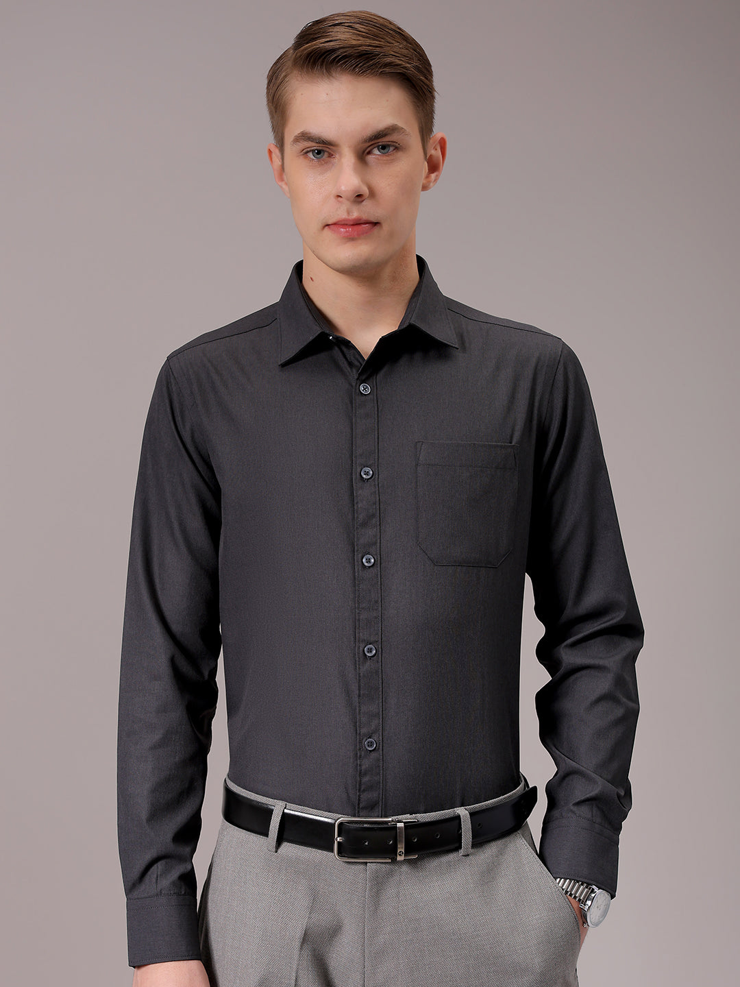 Men's Black Slim Fit Solid Formal Shirt