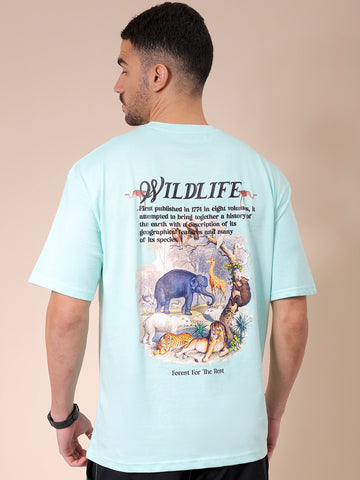 Men's Green Boxy Oversized Graphic Back Printed Round Neck T-shirt