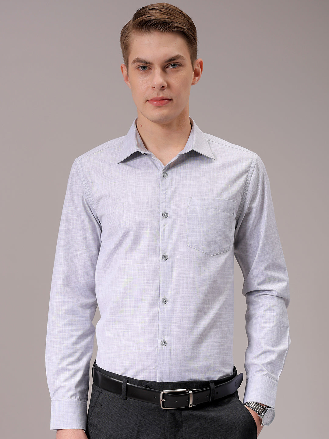 Men's Grey Slim Fit Solid Formal Shirt