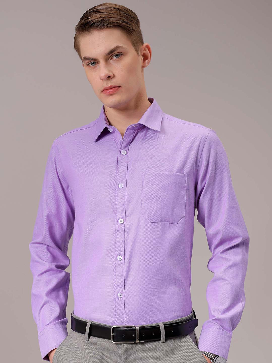 Men's Purple Slim Fit Solid Formal Shirt