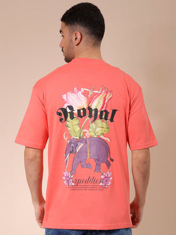 Men's Red Boxy Oversized Graphic Back Printed Round Neck T-shirt