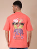 Men's Red Boxy Oversized Graphic Back Printed Round Neck T-shirt