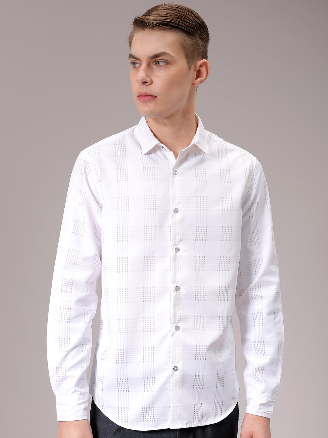 Men's White Slim Fit Solid Partywear Shirt