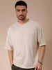Men's Cream Oversized Self Design Round Neck T-shirt