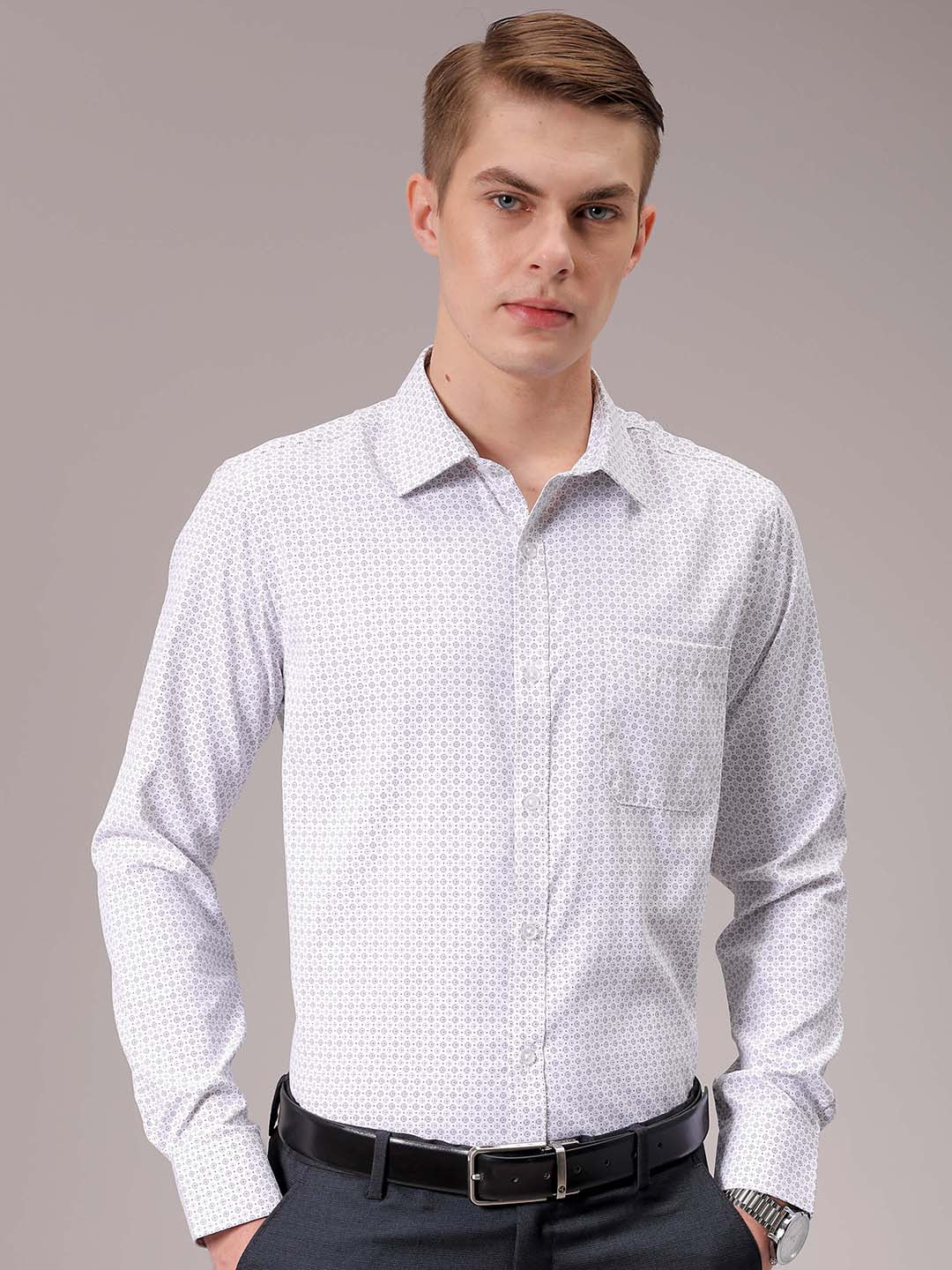 Men's Grey Slim Fit Ditsy Formal Shirt