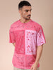 Men's Pink Oversized Paisley Printed Round Neck T-shirt