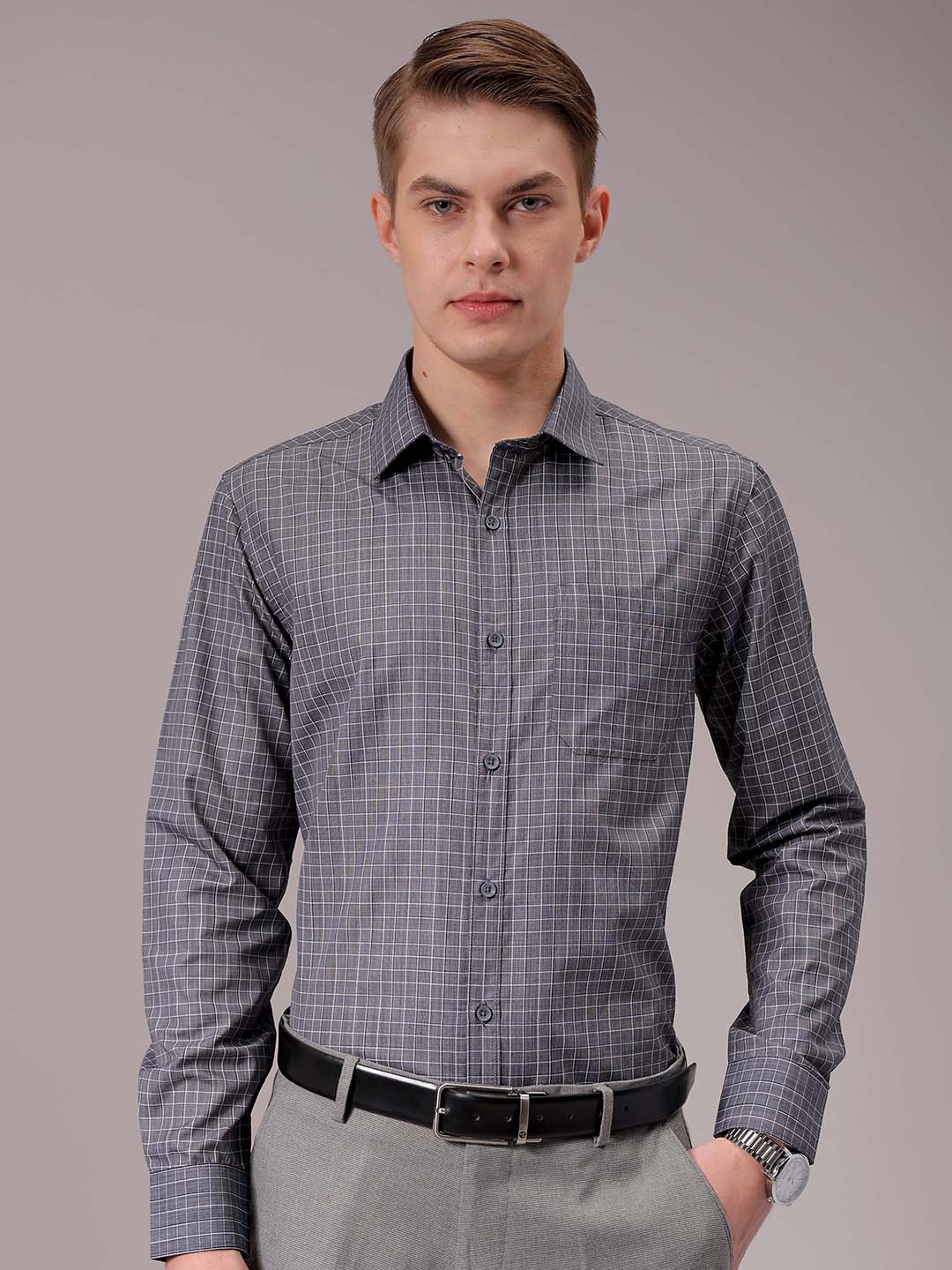 Men's Black Slim Fit Checked Formal Shirt