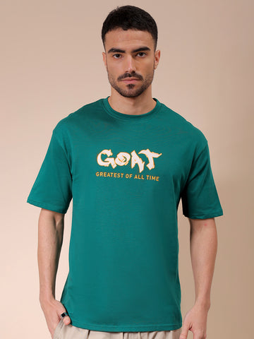 Men's Green Boxy Oversized Graphic Back Printed Round Neck T-shirt
