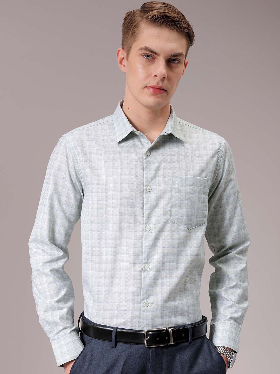 Men's Green Slim Fit Checked Formal Shirt