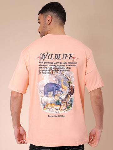 Men's Peach Boxy Oversized Graphic Back Printed Round Neck T-shirt